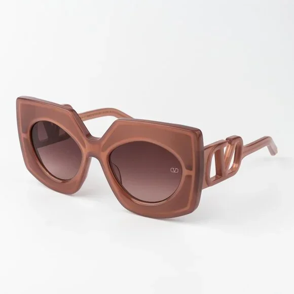 Valentino Women Sunglasses Titanium Pink Gold Rose Oversized Square V - SOUL Sunglasses